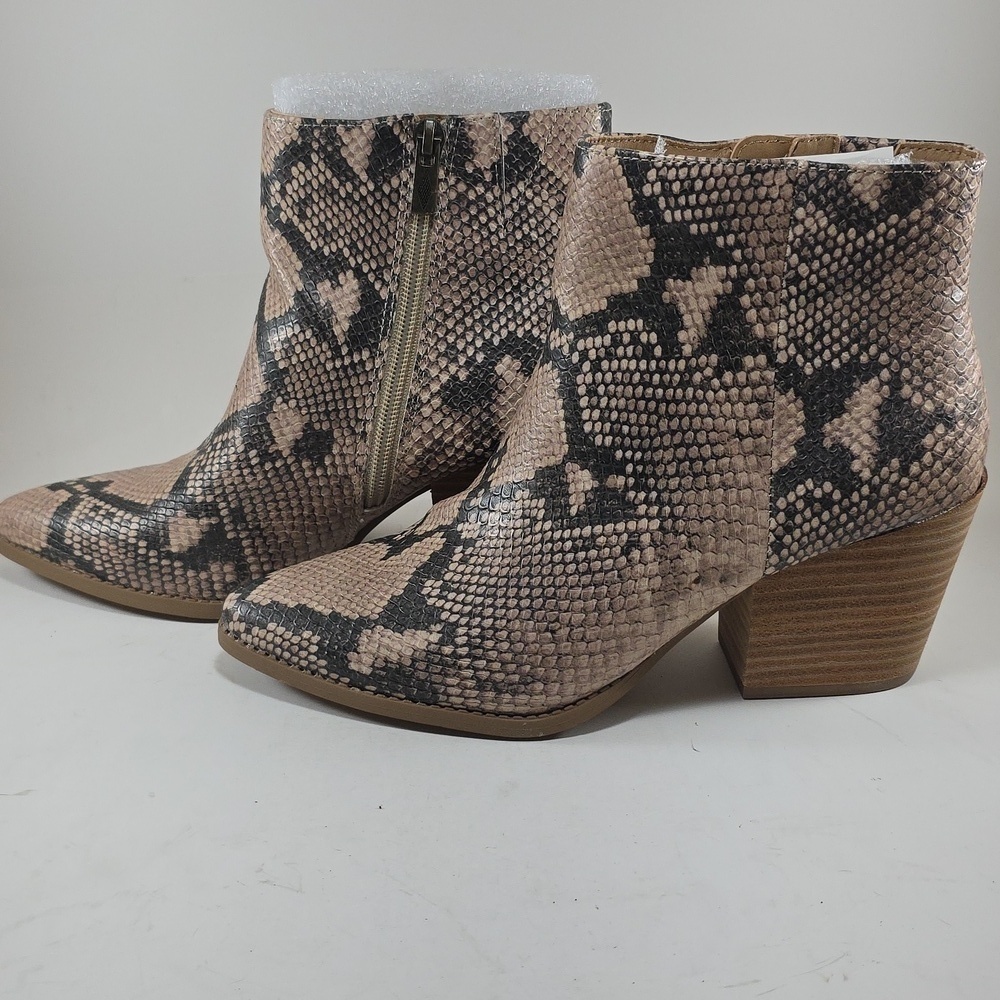 Sun + Stone Beige and Black Snakeskin Ankle Boots - Picture 3 of 9